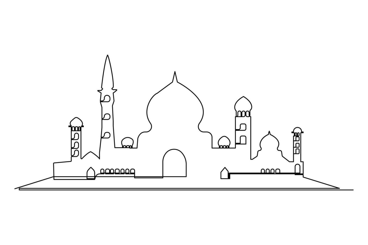 continuo uno linea disegno Ramadan kareem simbolo. moschea linea concetto. eid mubarak, eid Fitr vettore minimalista design islamico moschea schema ornamento sfondo.