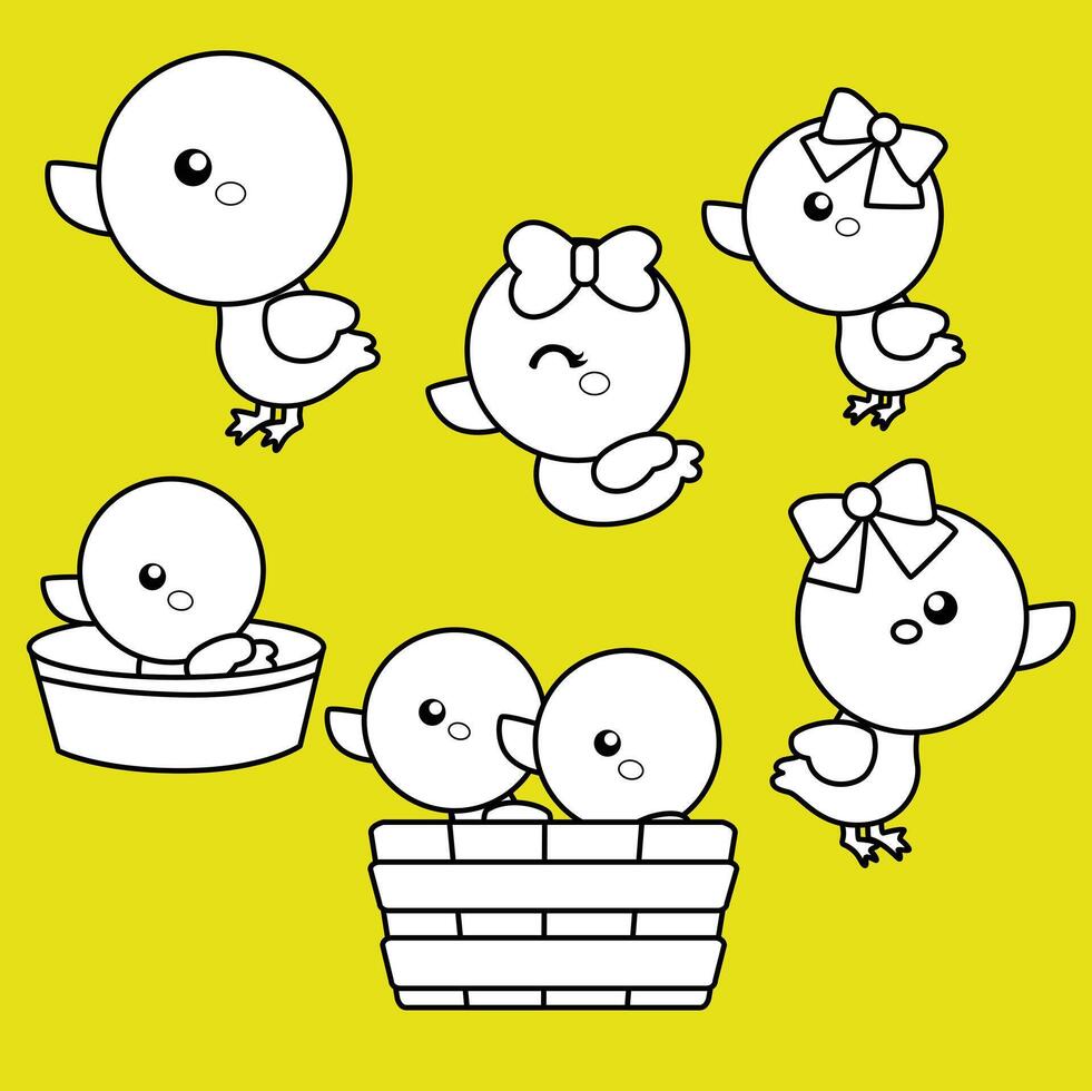 carino giallo bambino anatre animali cartone animato digitale francobollo schema vettore