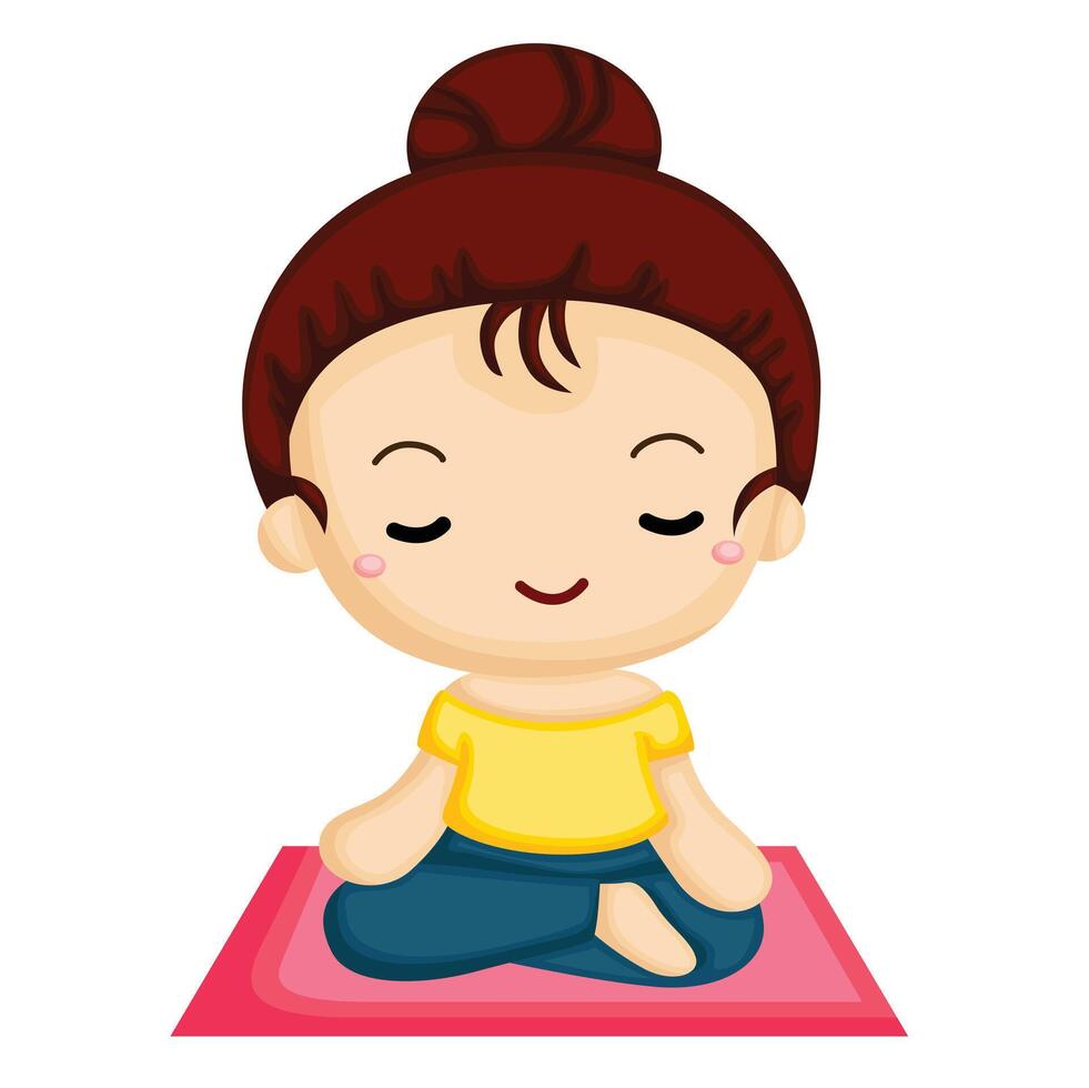 bambini fare salutare stile di vita yoga attività cartone animato illustrazione vettore clipart etichetta