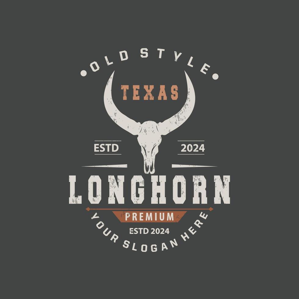 Longhorn animale logo disegno, azienda agricola retrò Vintage ▾ corno minimalista semplice modello illustrazione vettore