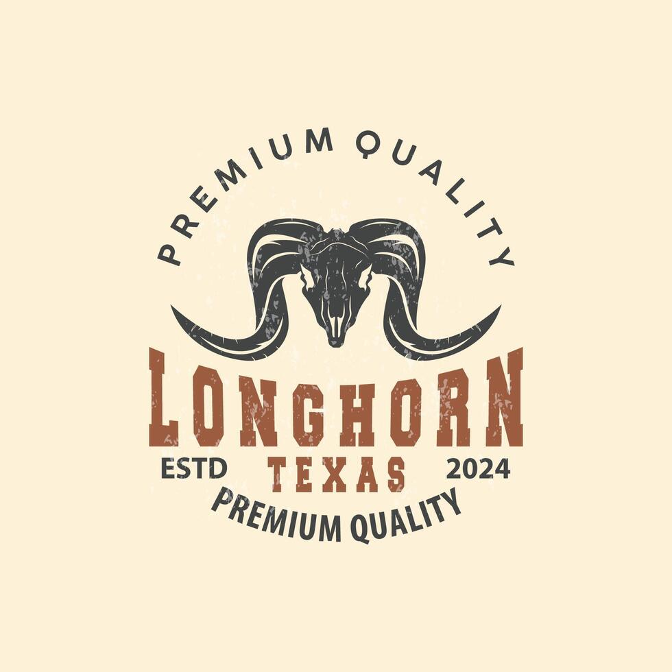 Longhorn animale logo disegno, azienda agricola retrò Vintage ▾ corno minimalista semplice modello illustrazione vettore