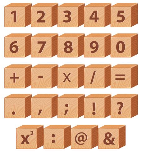 Numero e simbolo di matematica del blocco di legno vettore
