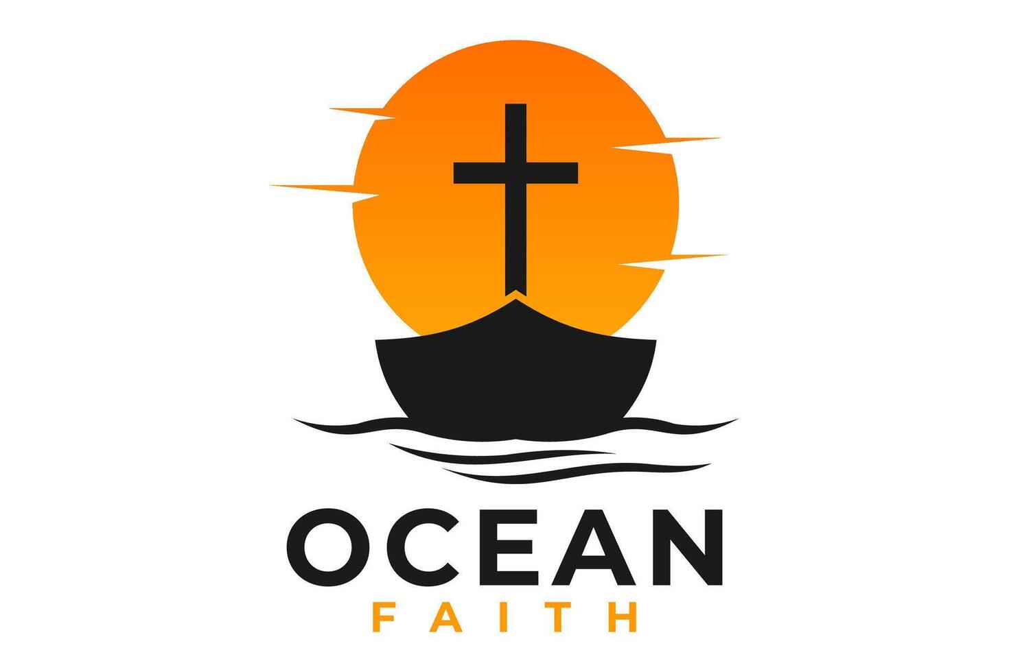 oceano fede cristiano logo design vettore