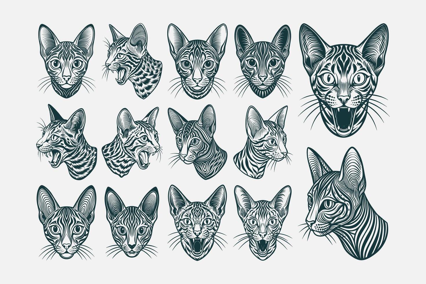 ai generato impostato di egiziano mau gatto viso maglietta illustrazione design vettore