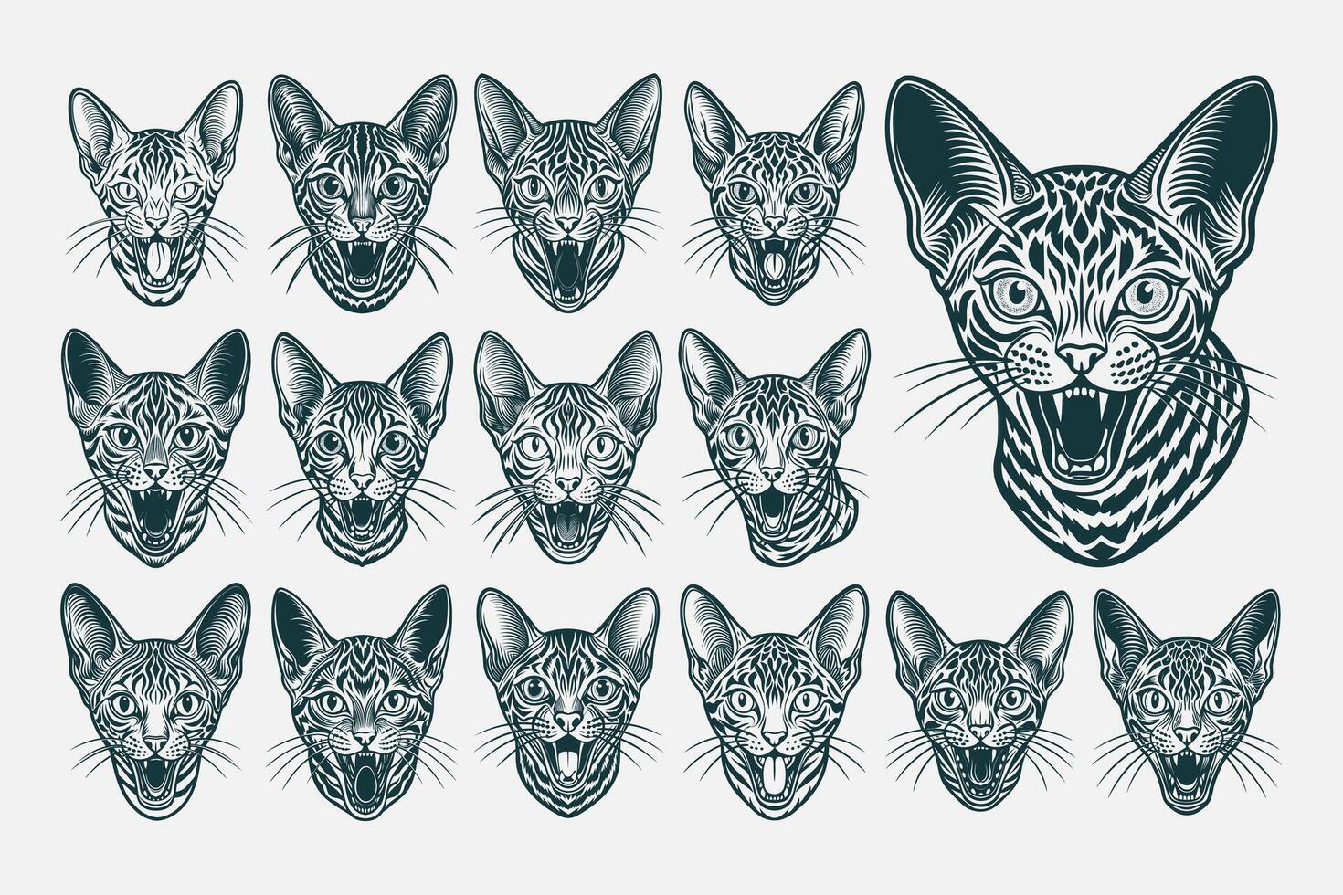 ai generato maglietta illustrazione di miagolando egiziano mau gatto testa design impostato vettore