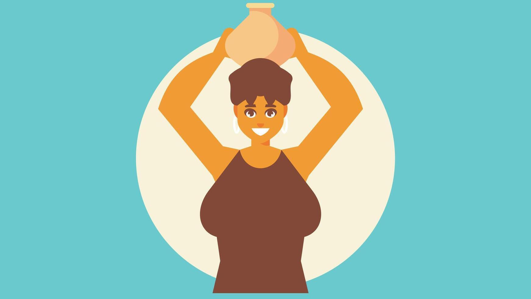 donna sollevamento un' pentola sopra sua testa vettore illustrazione