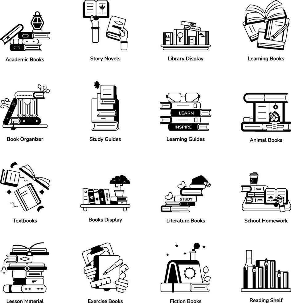 collezione di accademico libri glifo icone vettore