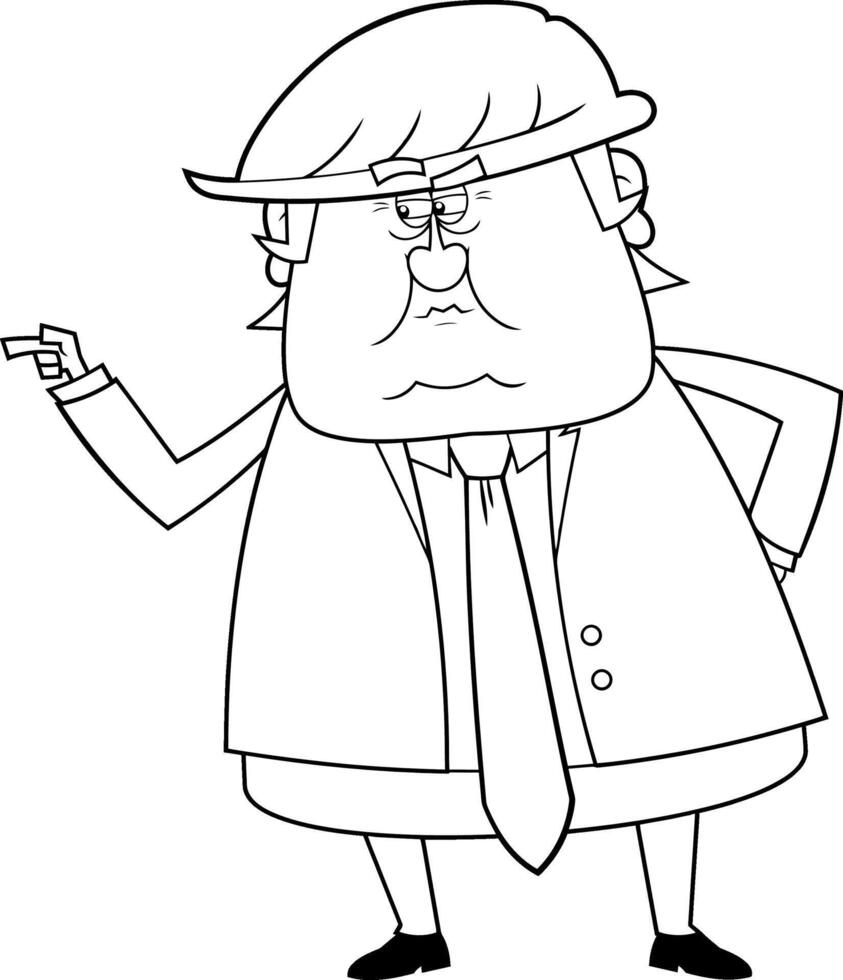 nero e bianca arrabbiato Presidente donald briscola cartone animato personaggio indicando. vettore illustrazione isolato su bianca sfondo