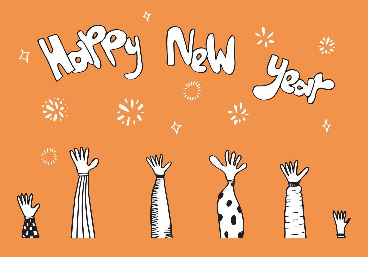 applausi disegnare a mano su sfondo bianco con felice anno nuovo text.vector illustrazione. vettore