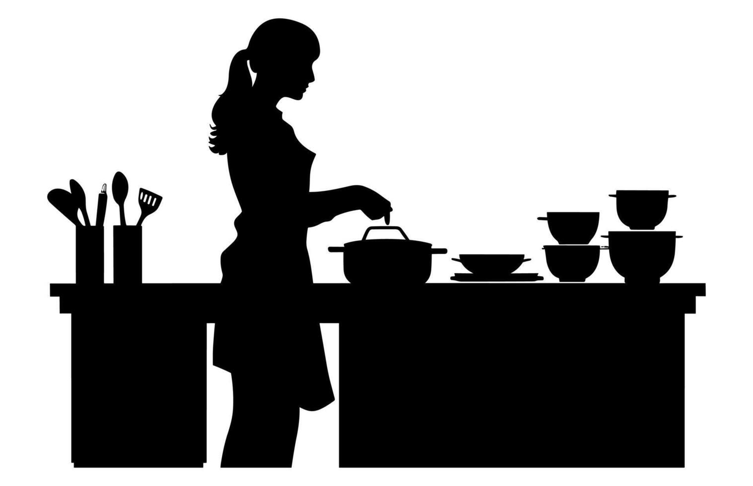 cucina interno vettore silhouette, cucina mobilia icone, cucina camera silhouette.