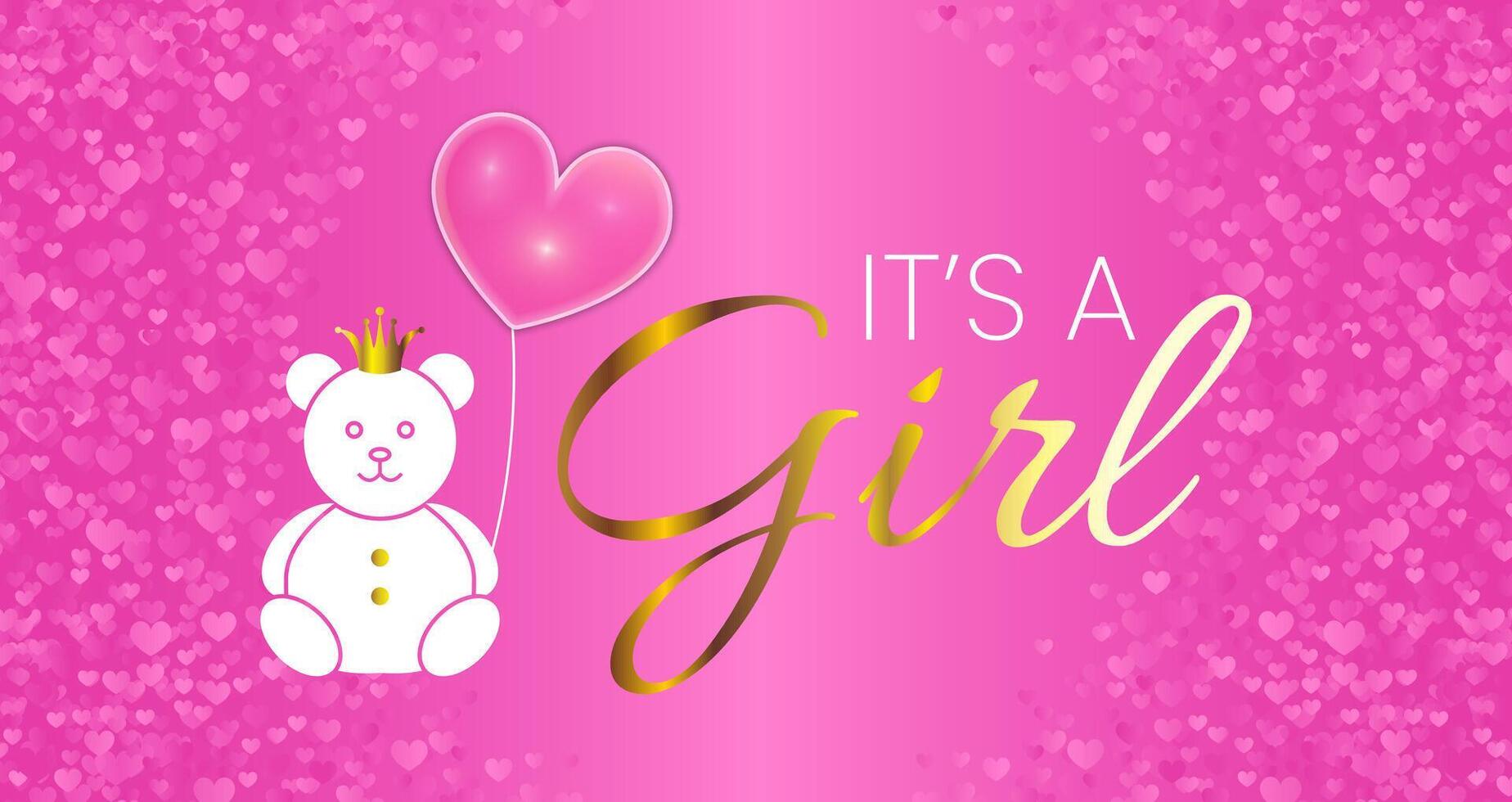bambino doccia invito design. è un' ragazza vettore illustrazione con rosa luminosa orso, baloon e oro