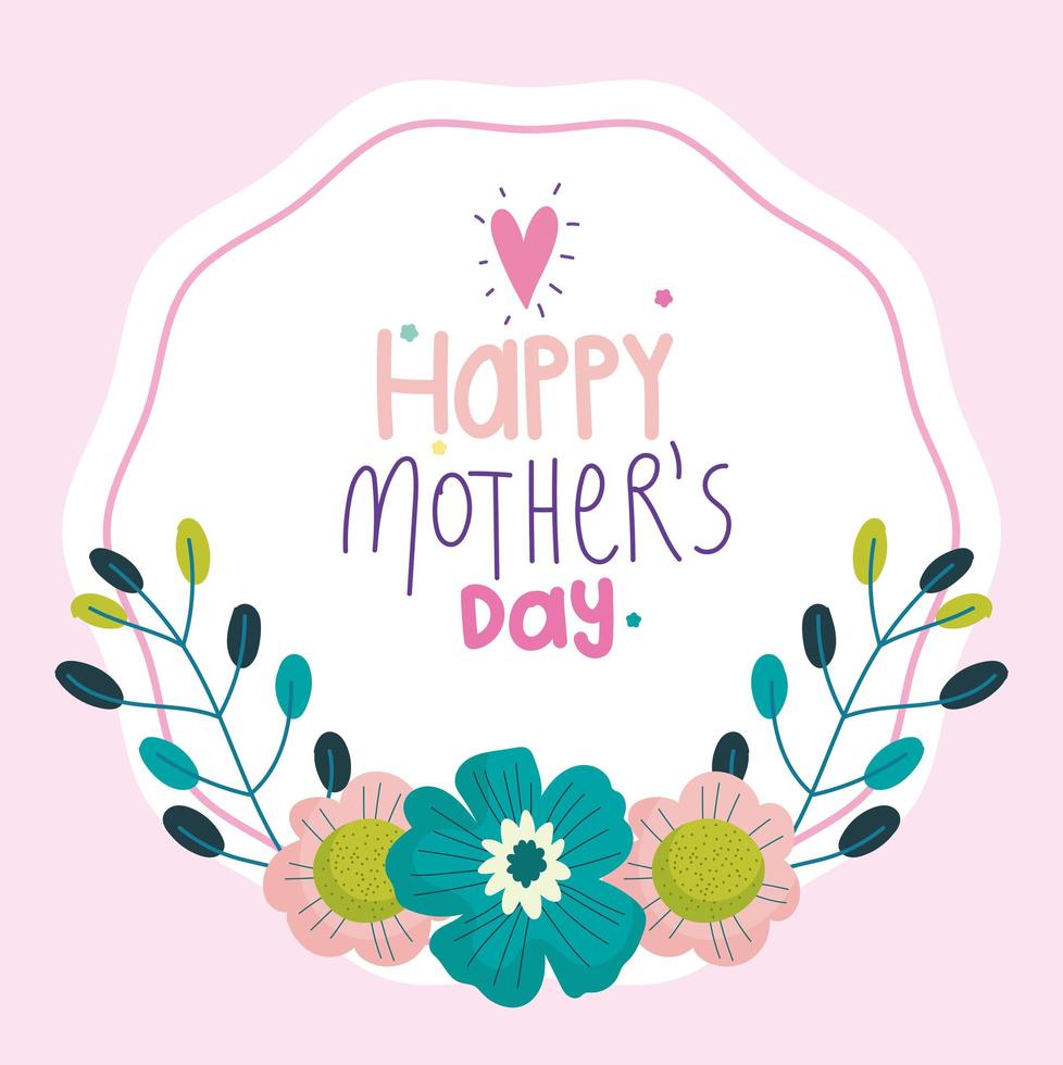 buona festa della mamma, etichetta decorativa con foglie di rami di fiori vettore
