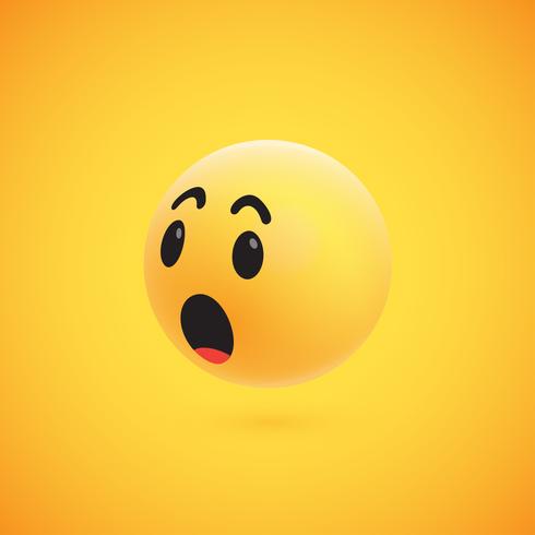 Emoticon giallo dettagliato alto 3D dettagliato per il web, illustrazione di vettore