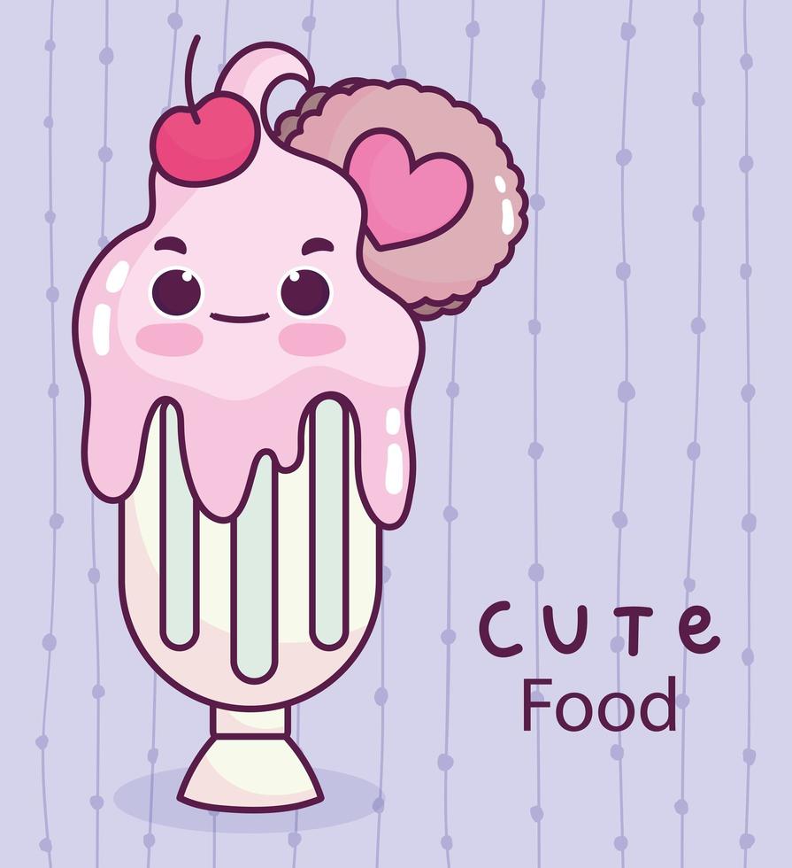 carino cibo bicchiere di gelato con biscotto dolce dessert pasticceria cartone animato vettore