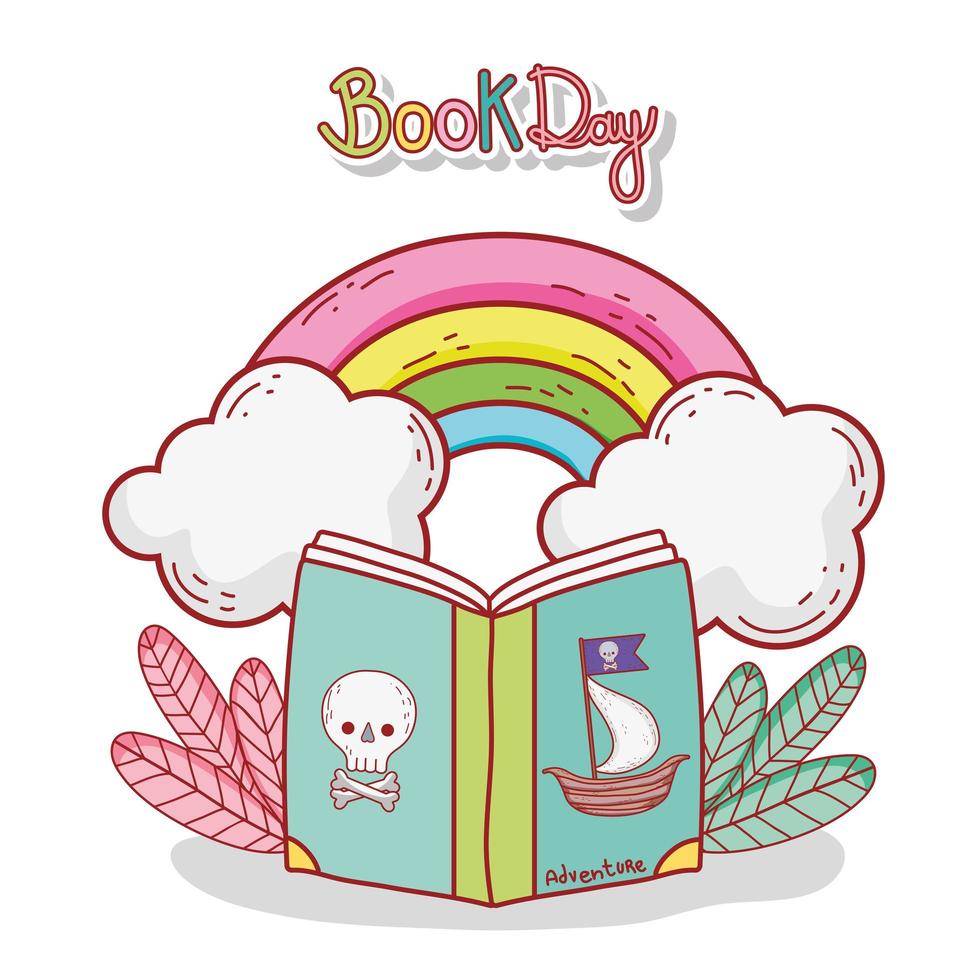 libro dei pirati arcobaleno nuvole piante cartone animato vettore