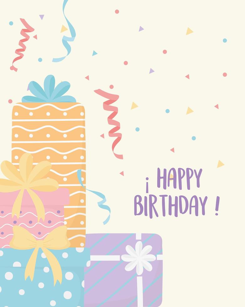 scatole regalo di buon compleanno carta di decorazione celebrazione a sorpresa vettore