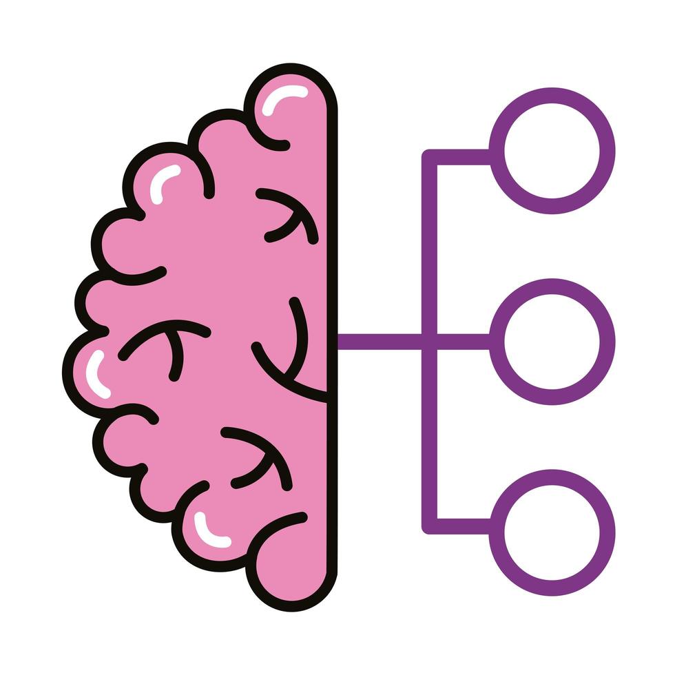 cervello umano con linea infografica e icona di stile di riempimento vettore