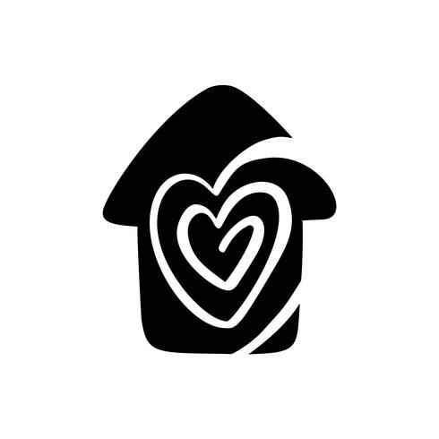 Semplice casa di calligrafia con il cuore. Icona di vettore reale. Consept comfort e protezione. Architettura Costruzione per il design. Elemento di logo disegnato a mano dell&#39;annata di arte casa