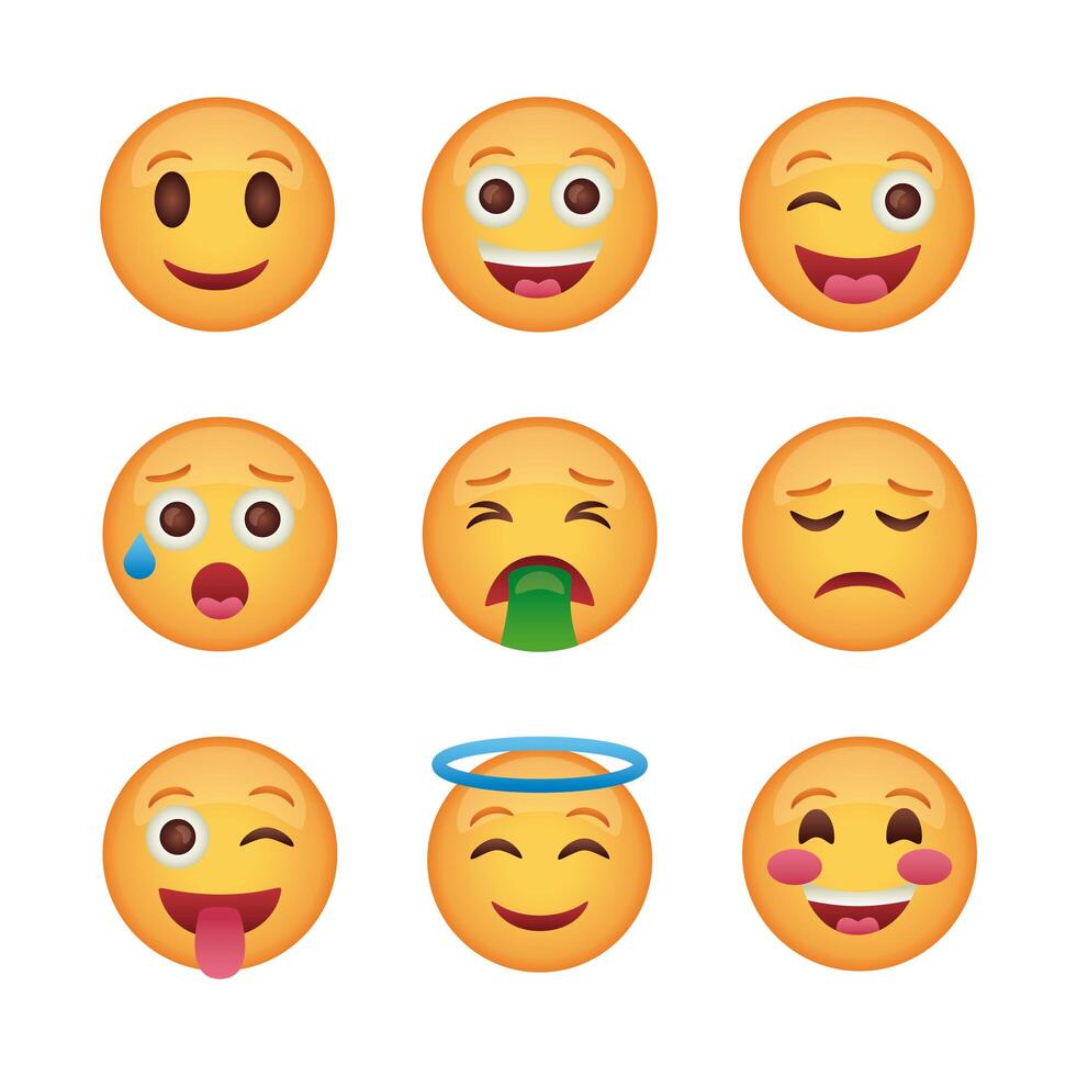 set di icone di facce di emoji vettore