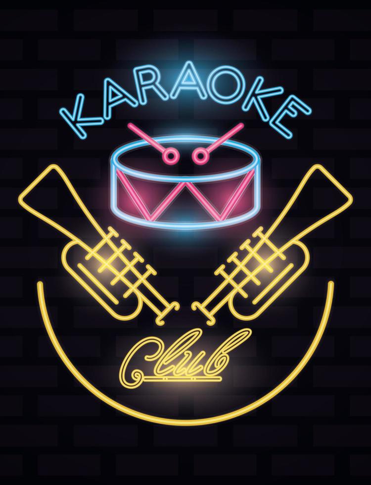 luci al neon dell'etichetta del club di karaoke vettore