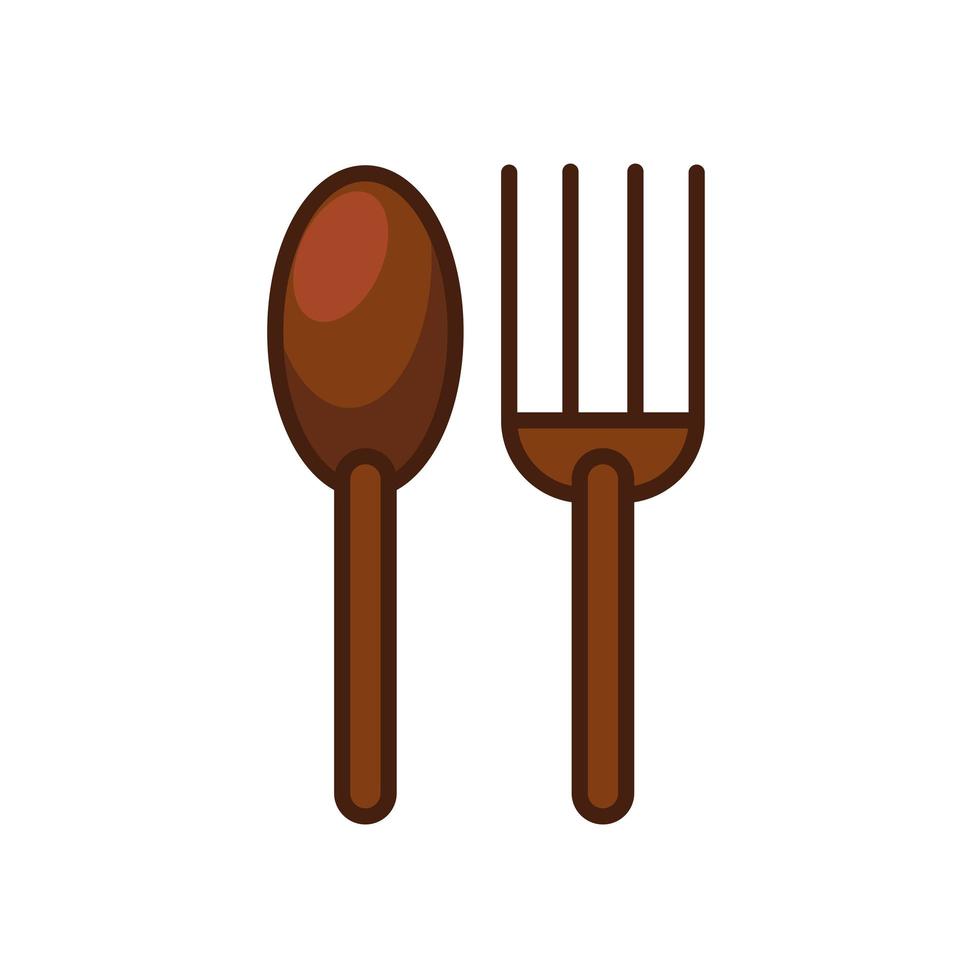 icona di posate in legno forchetta e cucchiaio vettore