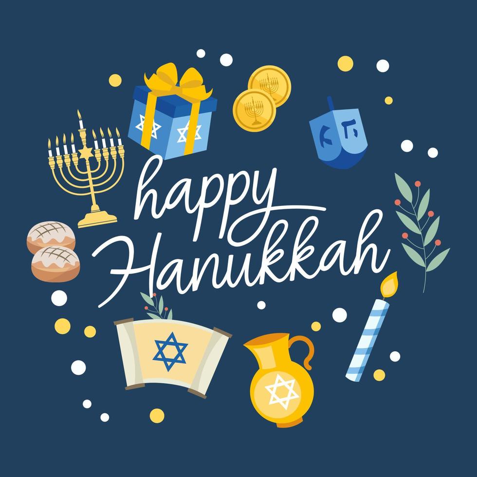 banner felice hanukkah, post sui social media vettore