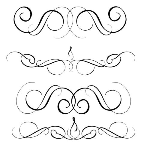 insieme di calligrafia d&#39;arte di spirali decorativi d&#39;epoca per il design. Illustrazione vettoriale EPS10