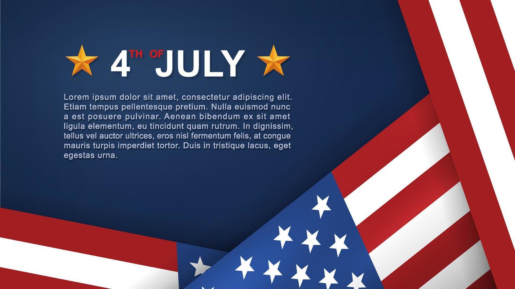 Sfondo del 4 luglio per la festa dell'indipendenza degli stati uniti d'america con sfondo blu e bandiera americana. illustrazione vettoriale. vettore