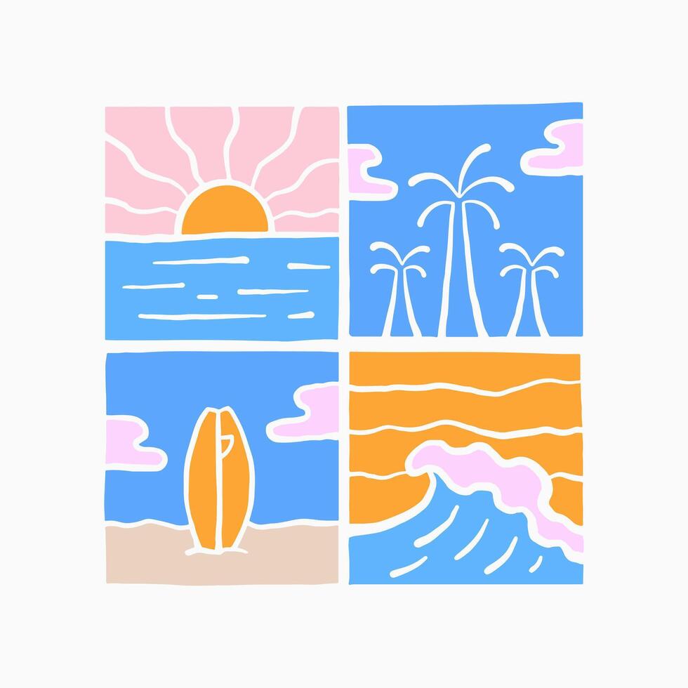 elementi di il felicità, estate spiaggia vettore illustrazione, fare surf volta, design per t camicia, etichetta, manifesto, eccetera