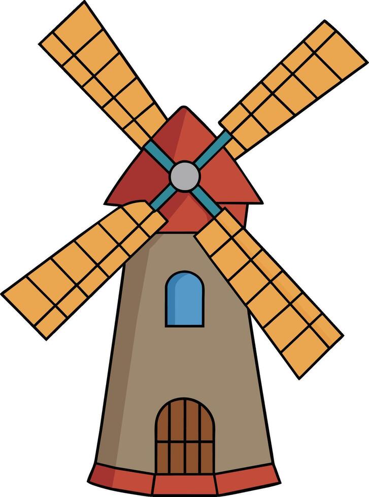 mulino a vento nel cartone animato stile vettore illustrazione