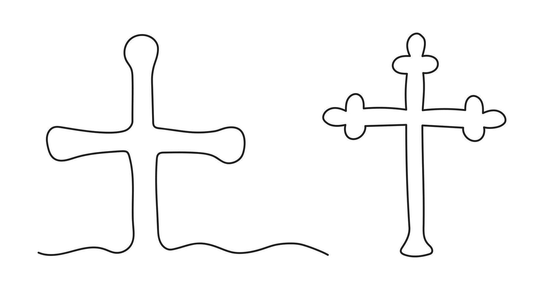 impostato di croci. continuo uno linea disegno. linea arte. concetto di Pasqua, fede, spiritualità, religione, funerale. design elemento. nero e bianca vettore isolato su bianca sfondo