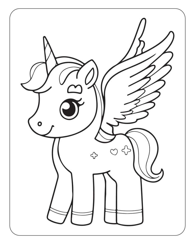 carino unicorno vettore per bambini colorazione libro pagine, unicorno nero e bianca vettore