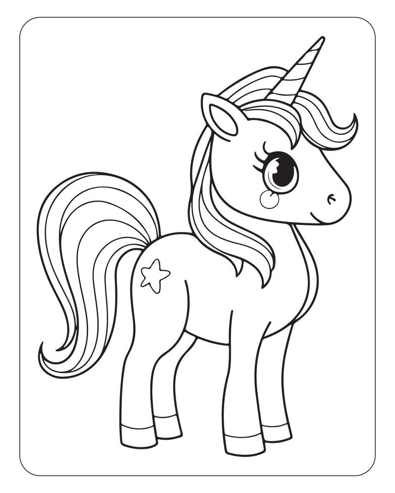 carino unicorno vettore per bambini colorazione libro pagine, unicorno nero e bianca vettore