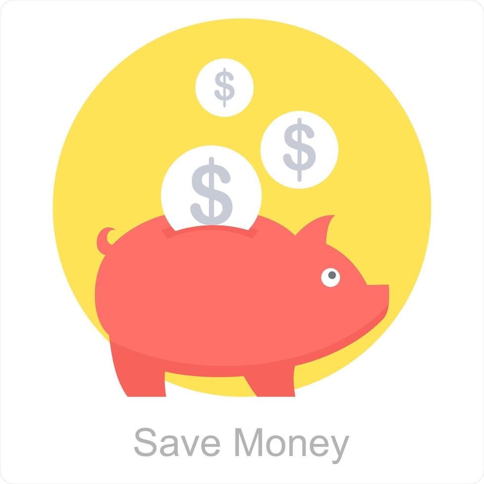 Salva i soldi e denaro contante icona concetto vettore