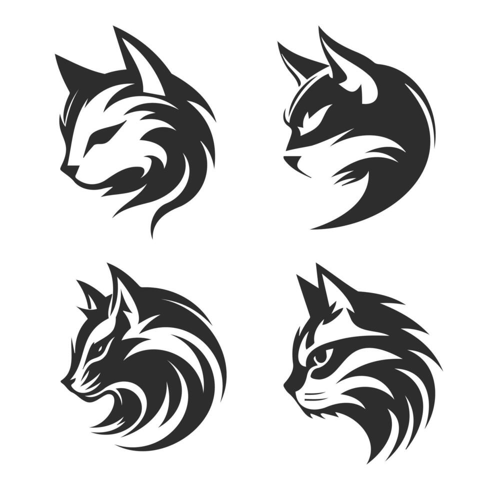 impostato di gatto testa logo disegni nero vettore con lato Visualizza