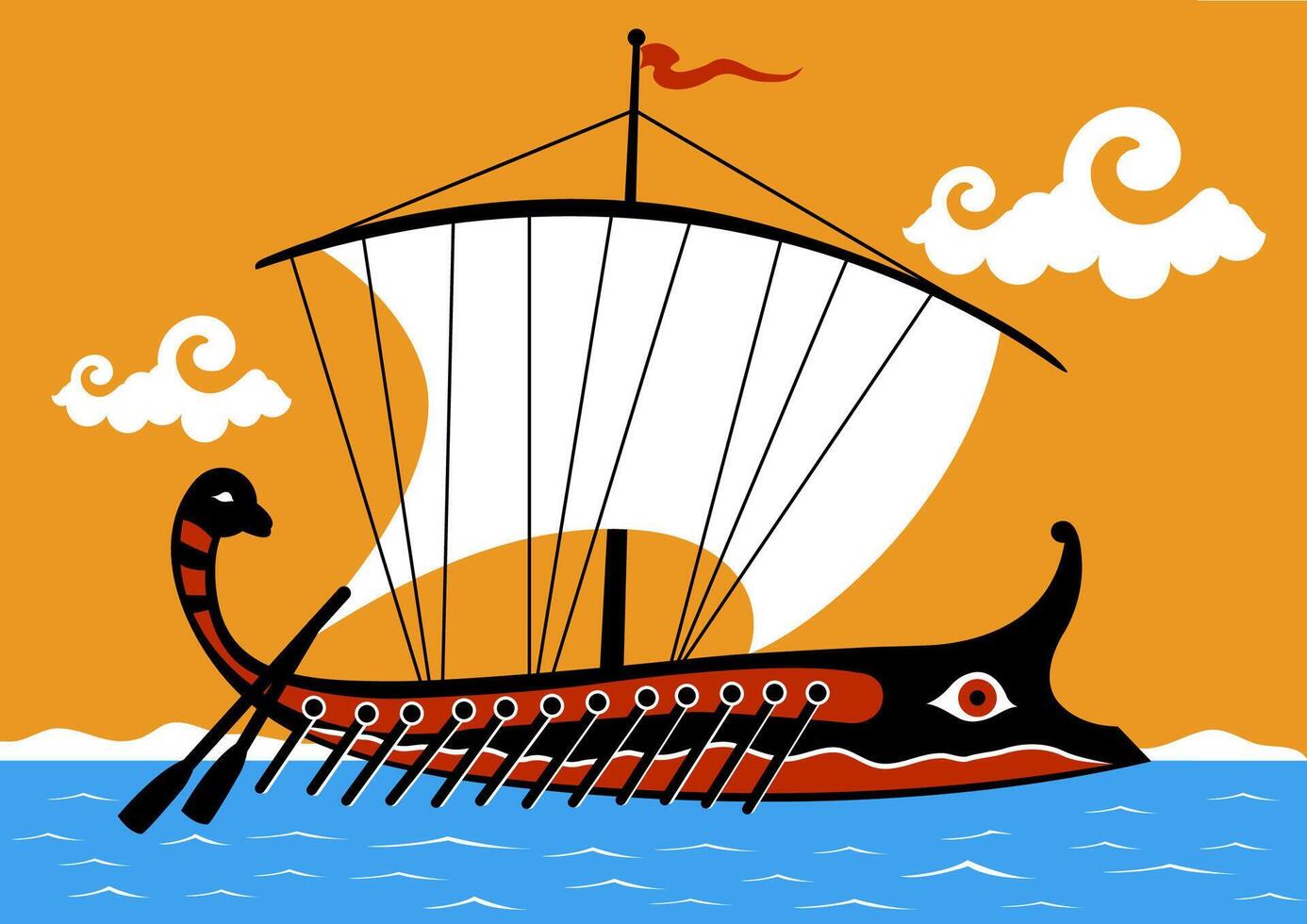 antico greco trireme nel il mare. greco trireme nave andare in barca su il mare. vettore illustrazione
