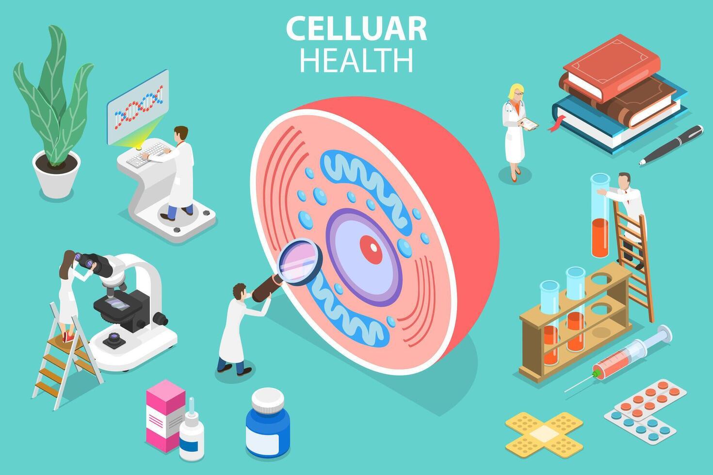 3d isometrico piatto vettore concettuale illustrazione di cellulare Salute.