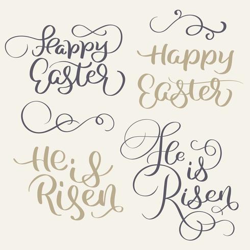 Buona Pasqua e Lui sono parole risuscitate. Illustrazione d&#39;annata EPS10 di vettore dell&#39;iscrizione di calligrafia