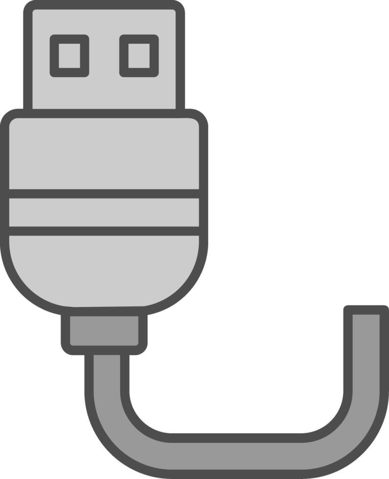 USB linea pieno in scala di grigi icona vettore