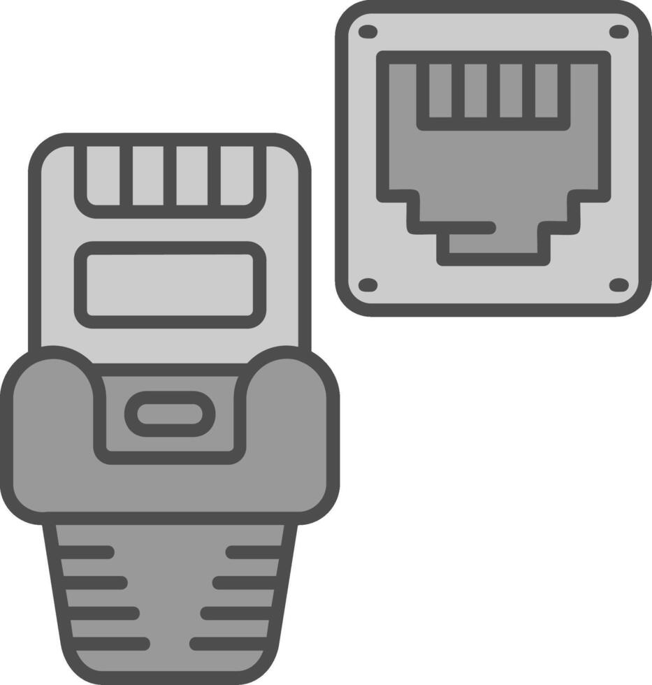 ethernet linea pieno in scala di grigi icona vettore