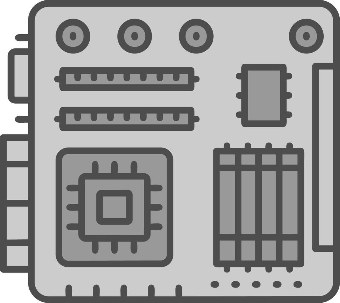 scheda madre linea pieno in scala di grigi icona vettore