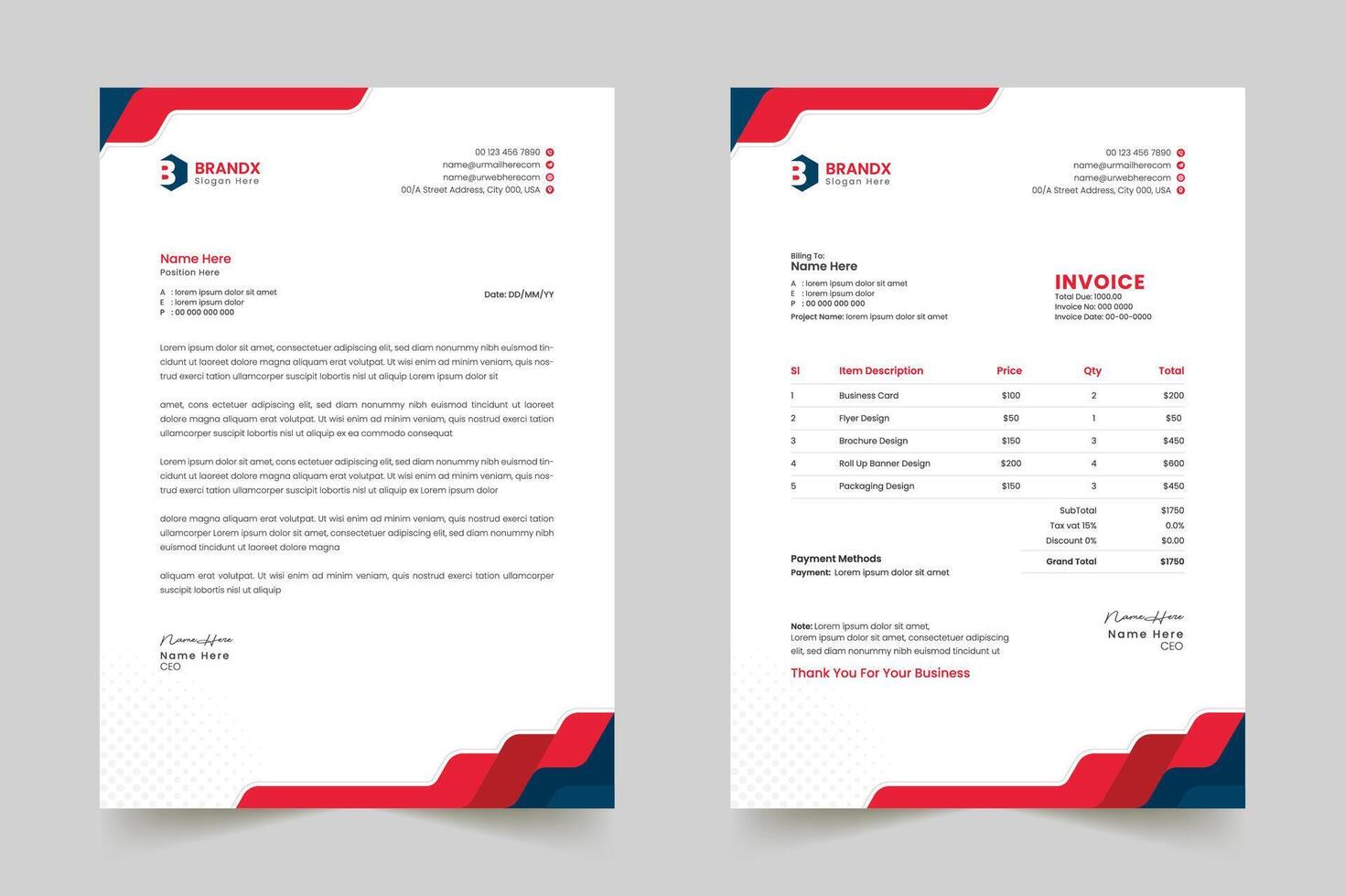 professionale fattura e carta intestata design per il aziendale ufficio. carta intestata, fattura design illustrazione. semplice e creativo moderno aziendale pulito design. vettore