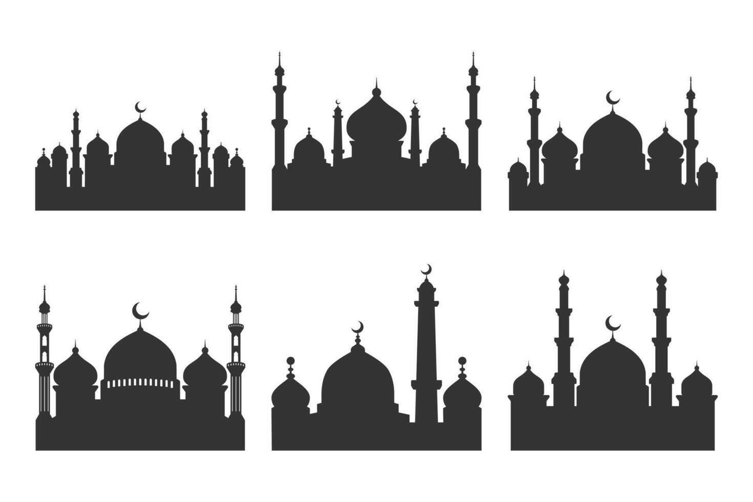impostato di vettore moschea silhouette elemento su bianca sfondo