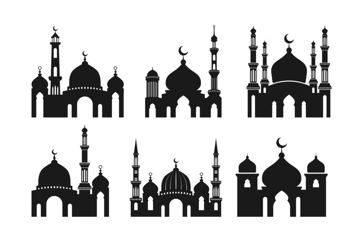 impostato di vettore moschea silhouette elemento su bianca sfondo