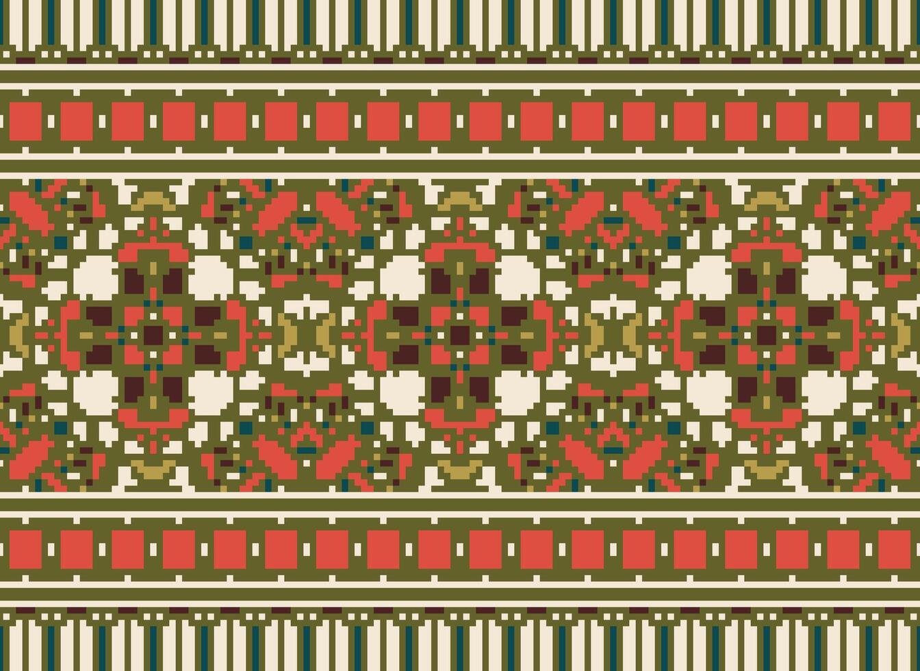 pixel annate attraversare punto tradizionale etnico modello paisley fiore ikat sfondo astratto azteco africano indonesiano indiano senza soluzione di continuità modello per tessuto Stampa stoffa vestito tappeto le tende e sarong vettore