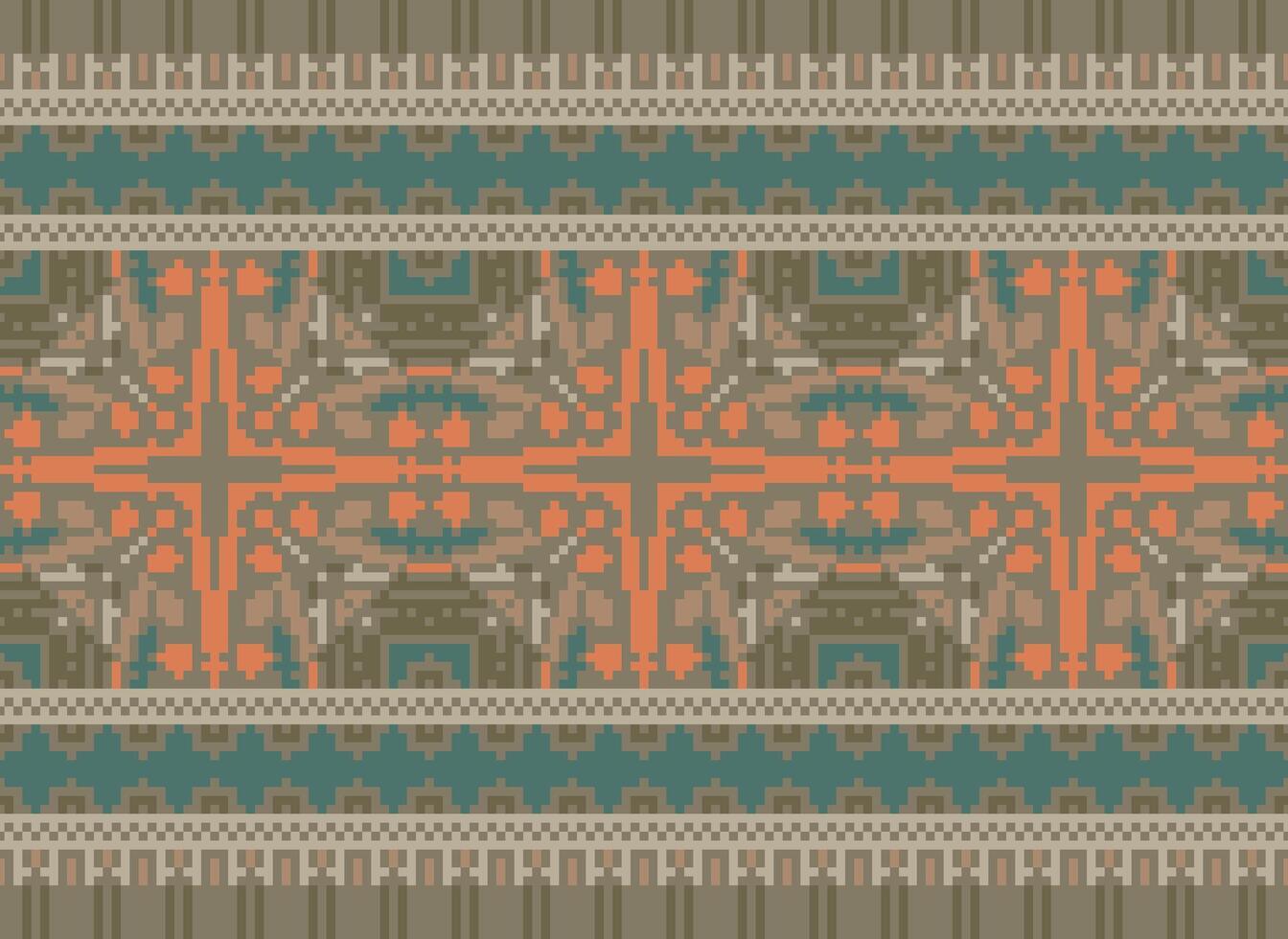 pixel annate attraversare punto tradizionale etnico modello paisley fiore ikat sfondo astratto azteco africano indonesiano indiano senza soluzione di continuità modello per tessuto Stampa stoffa vestito tappeto le tende e sarong vettore