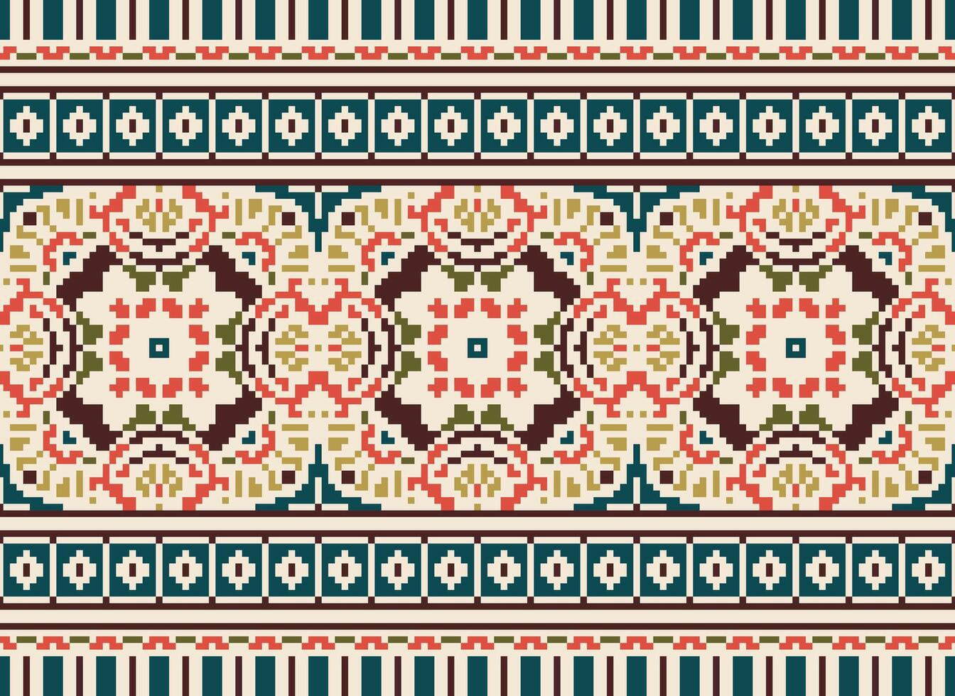 pixel annate attraversare punto tradizionale etnico modello paisley fiore ikat sfondo astratto azteco africano indonesiano indiano senza soluzione di continuità modello per tessuto Stampa stoffa vestito tappeto le tende e sarong vettore