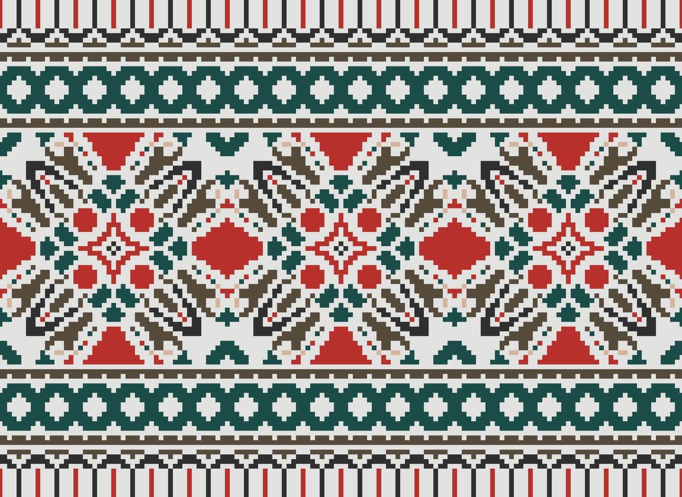 pixel annate attraversare punto tradizionale etnico modello paisley fiore ikat sfondo astratto azteco africano indonesiano indiano senza soluzione di continuità modello per tessuto Stampa stoffa vestito tappeto le tende e sarong vettore