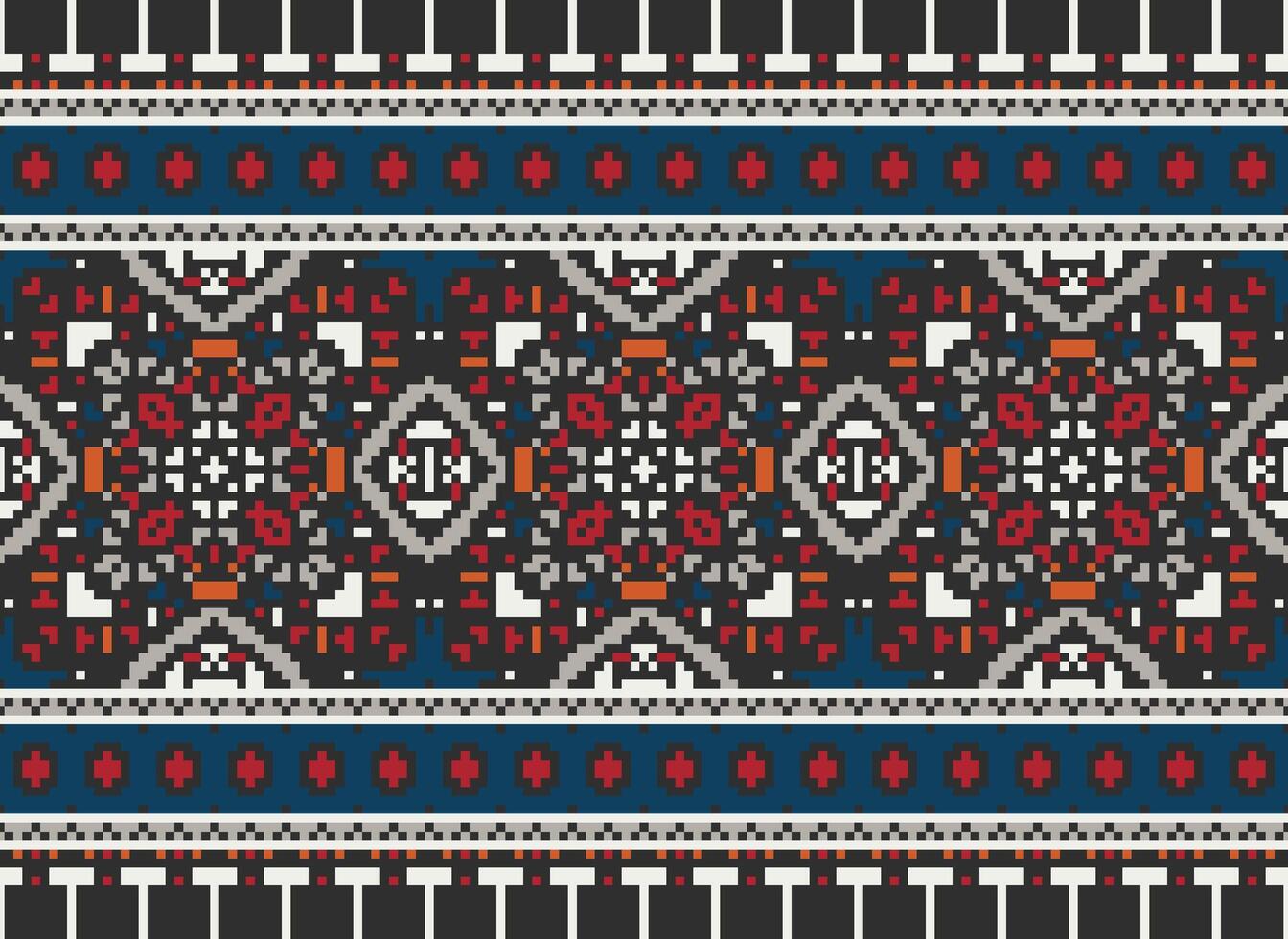 pixel attraversare punto tradizionale etnico modello paisley fiore ikat sfondo astratto azteco africano indonesiano indiano senza soluzione di continuità modello per tessuto Stampa stoffa vestito tappeto le tende e sarong vettore