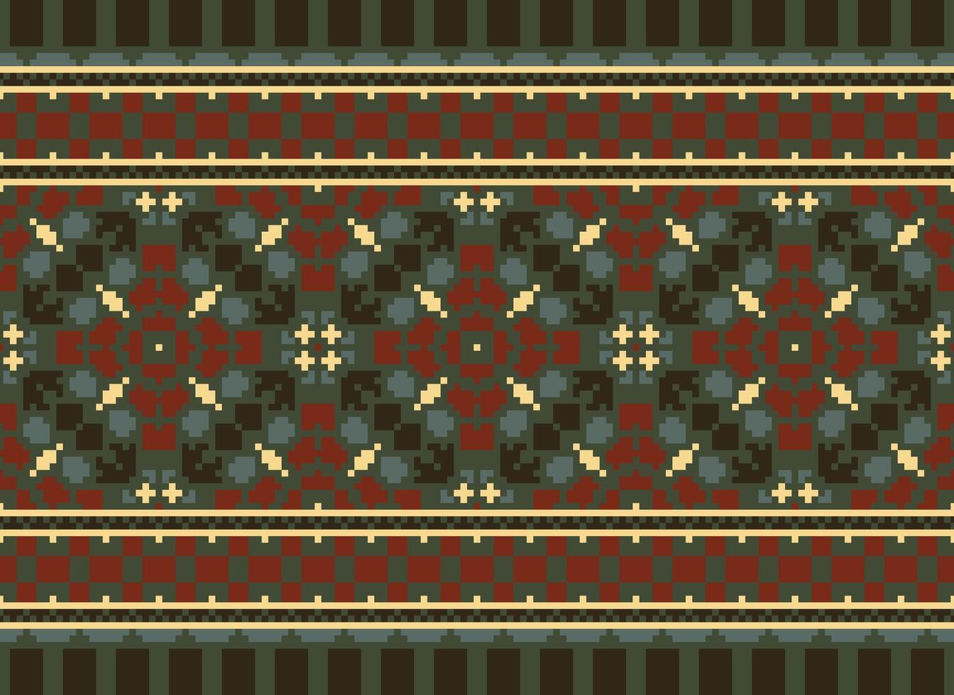 pixel annate attraversare punto tradizionale etnico modello paisley fiore ikat sfondo astratto azteco africano indonesiano indiano senza soluzione di continuità modello per tessuto Stampa stoffa vestito tappeto le tende e sarong vettore